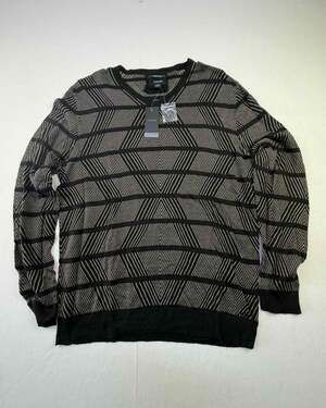 Alfani Men's Grey Abstract Geometric Cashmere Blend V-Neck Pullover Sweater